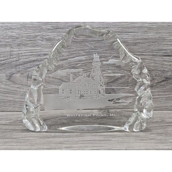 Frosted Glass Reversed Etched Lighthouse Whitefish Point, Michigan by Cavanaugh - Picture 1 of 5